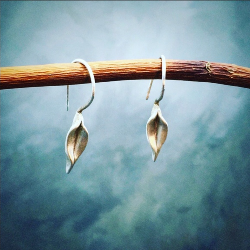 Sterling silver leaf organic shaped leaves - Picture 3 of 6